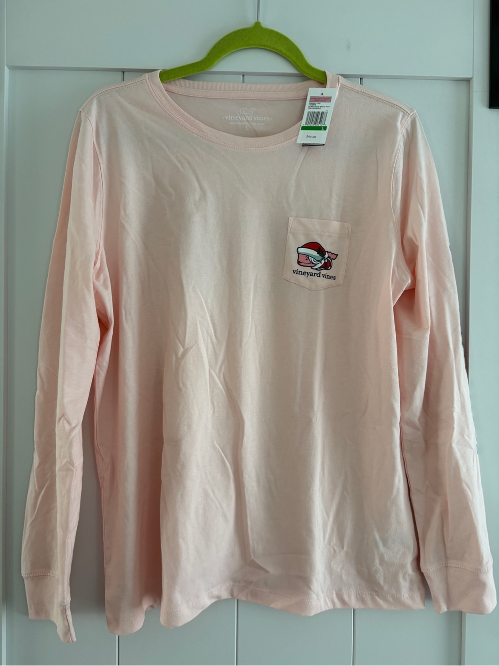 Vineyard Vines Light Pink Long Sleeve Pocket Tee with Whale Graphic